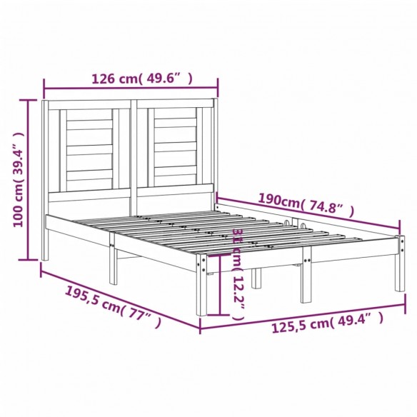 Cadre de lit Blanc Bois massif 120x190 cm Petit Double