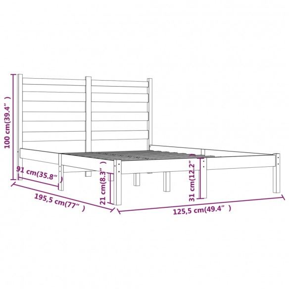 Cadre de lit bois de pin massif 120x190 cm petit double