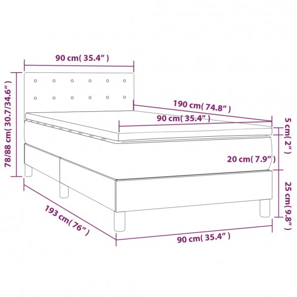 Cadre de lit et matelas Crème 90x190 cm Tissu