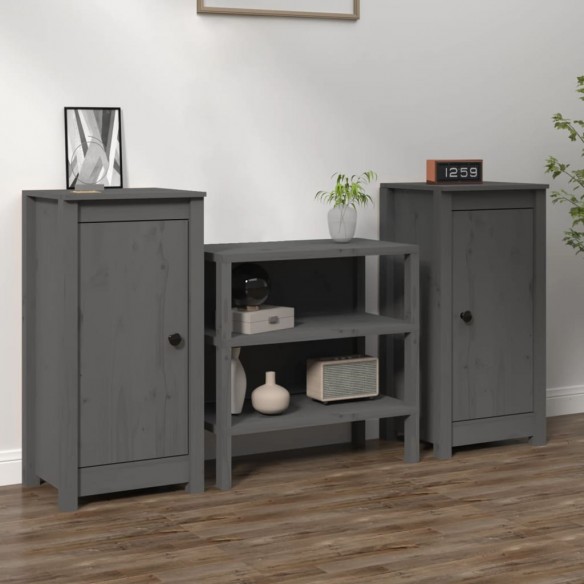 Buffets 2 pcs Gris 40x35x80 cm Bois massif de pin