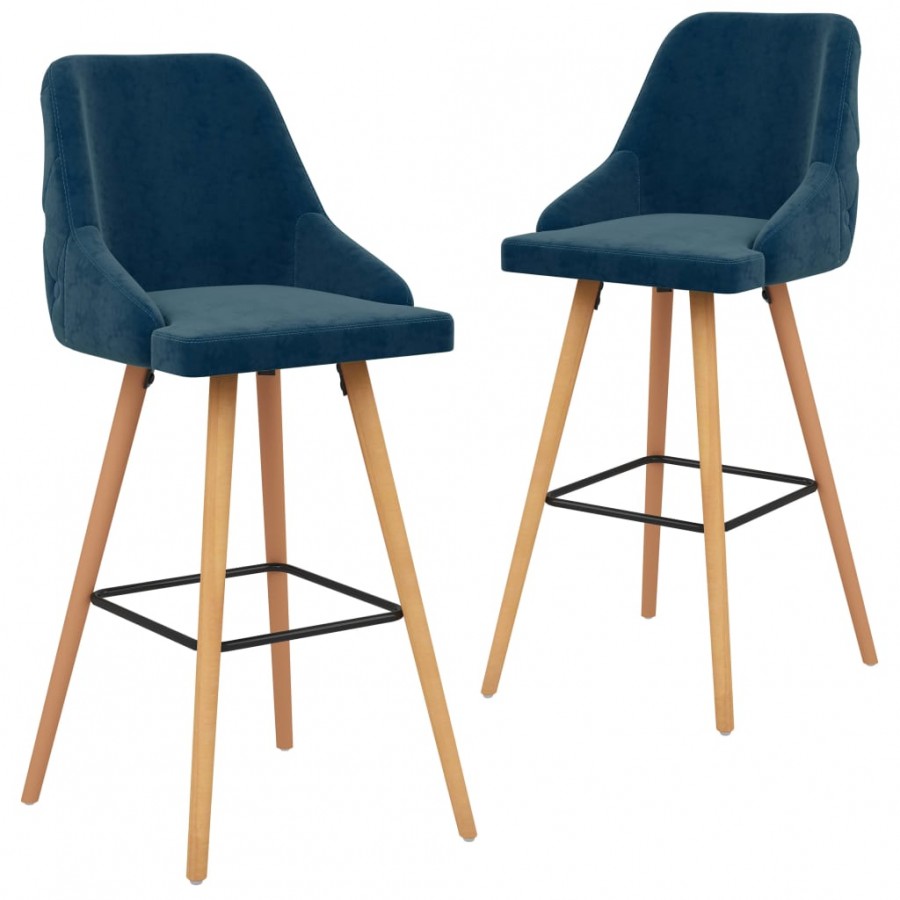 Tabourets de bar lot de 2 bleu velours