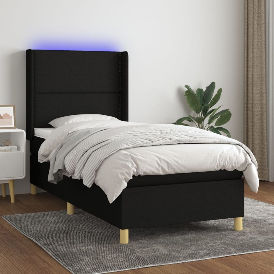 Cadre de lit matelas et LED Noir 90x190 cm Tissu