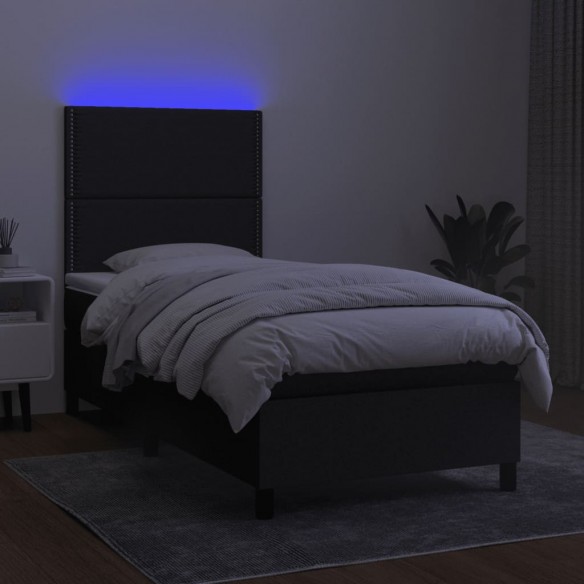 Cadre de lit avec matelas et LED Noir 90x190cm Tissu