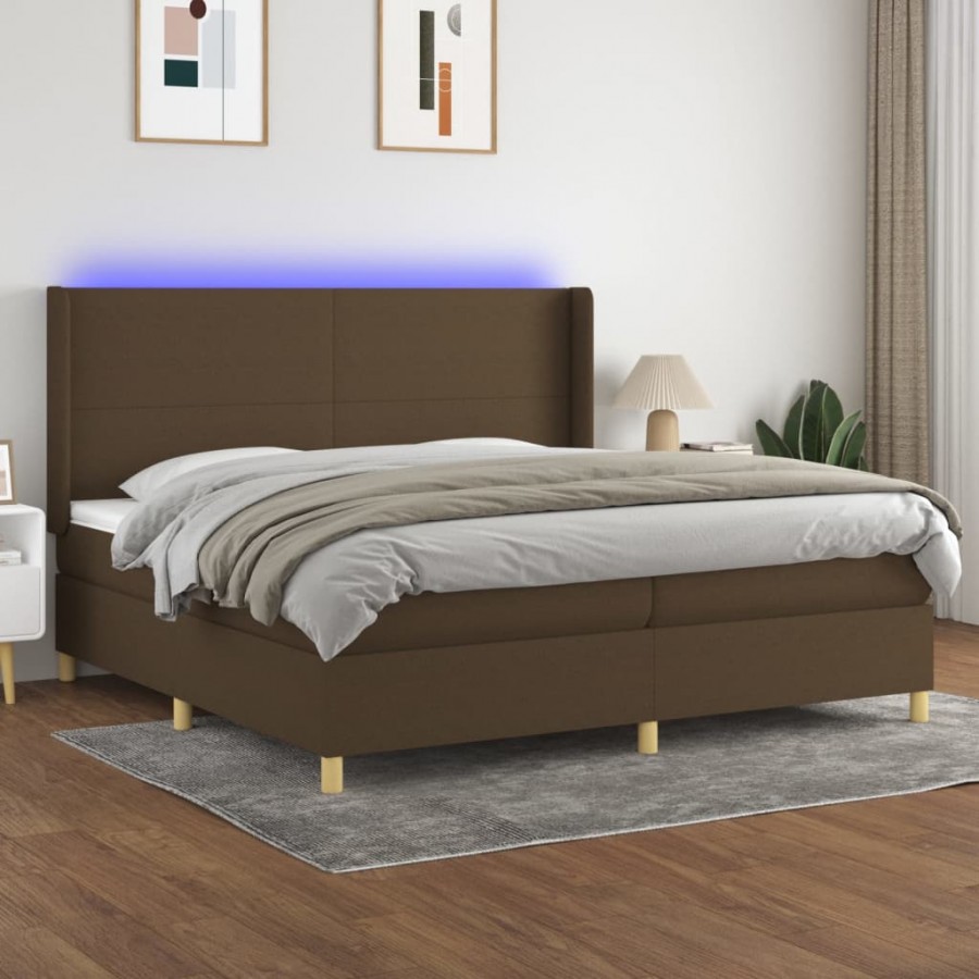 Cadre de lit matelas et LED Marron foncé 200x200 cm