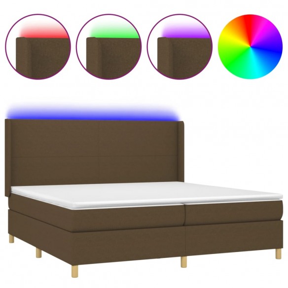 Cadre de lit matelas et LED Marron foncé 200x200 cm