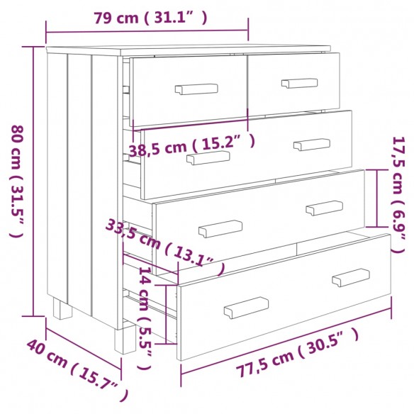 Buffet HAMAR Gris foncé 79x40x80 cm Bois massif de pin