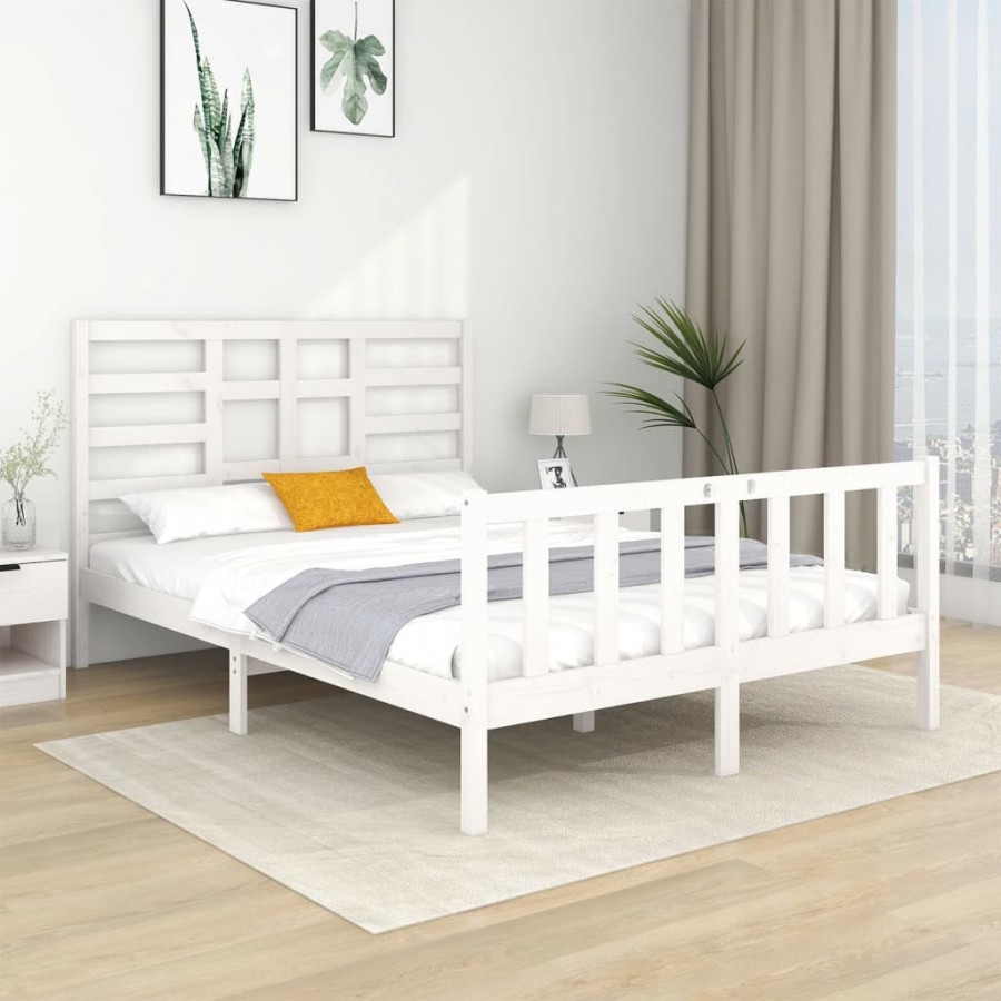 Cadre de lit Blanc Bois massif 135x190 cm Double