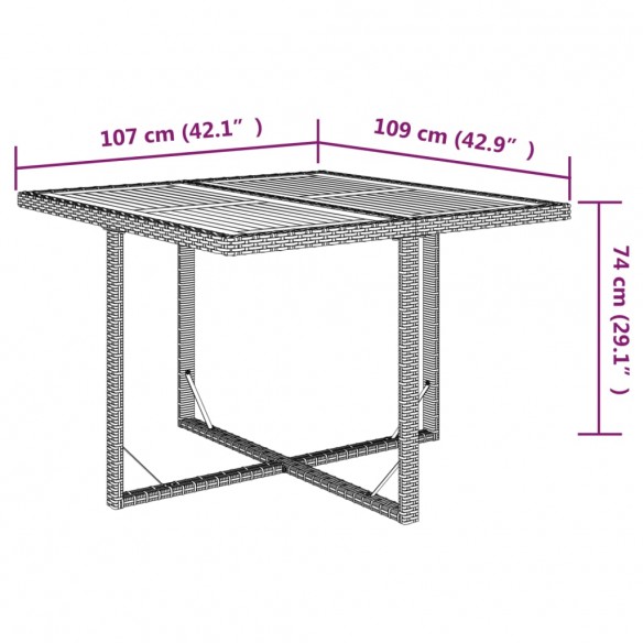 Table de jardin Beige 109x107x74 cm Résine tressée bois massif