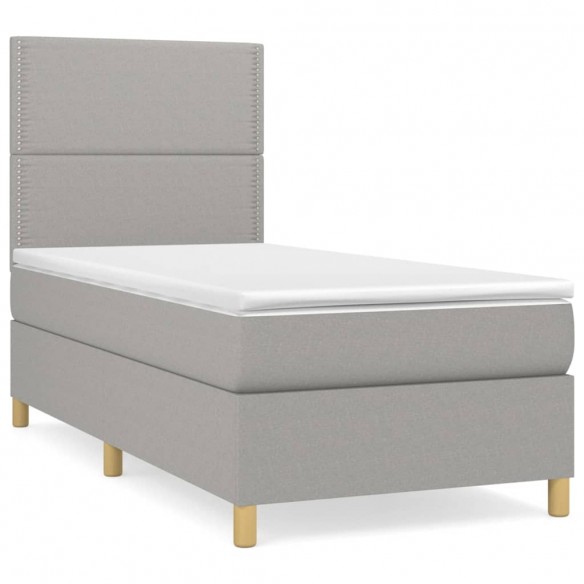 Cadre de lit et matelas Gris clair 90x190 cm Tissu