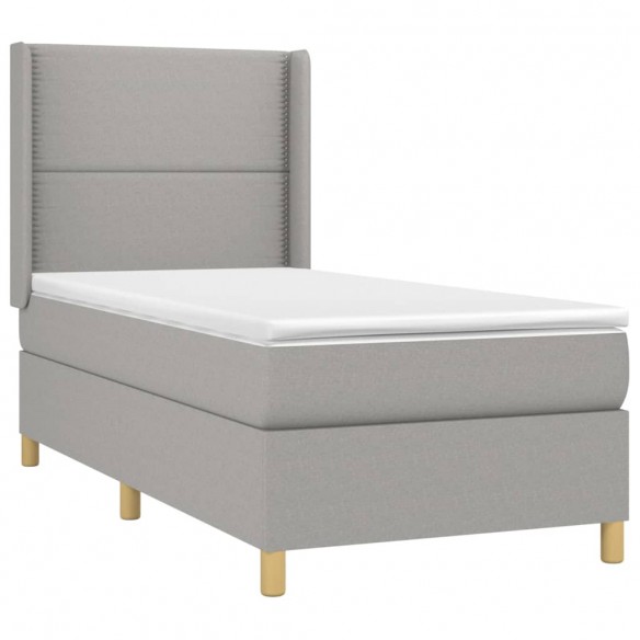 Cadre de lit avec matelas Gris clair 90x200 cm Tissu