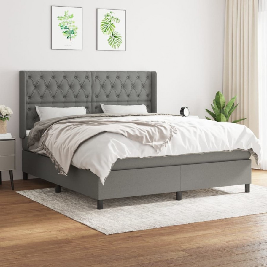 Cadre de lit avec matelas Gris foncé 160x200cm Tissu