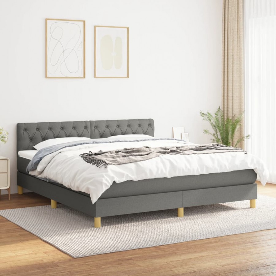 Cadre de lit avec matelas Gris foncé 160x200cm Tissu