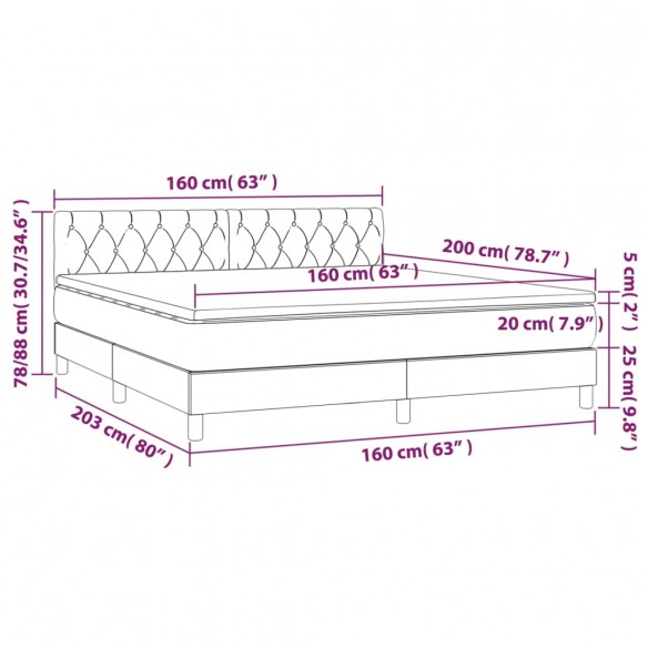 Cadre de lit avec matelas Gris foncé 160x200cm Tissu