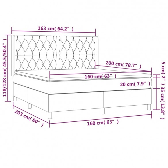 Cadre de lit avec matelas Gris foncé 160x200cm Tissu