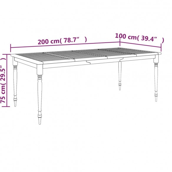 Table Batavia 200x100x75 cm Bois de teck solide