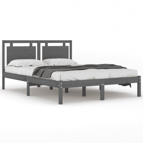 Cadre de lit Gris Bois massif 140x190 cm