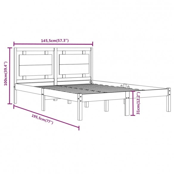 Cadre de lit Gris Bois massif 140x190 cm