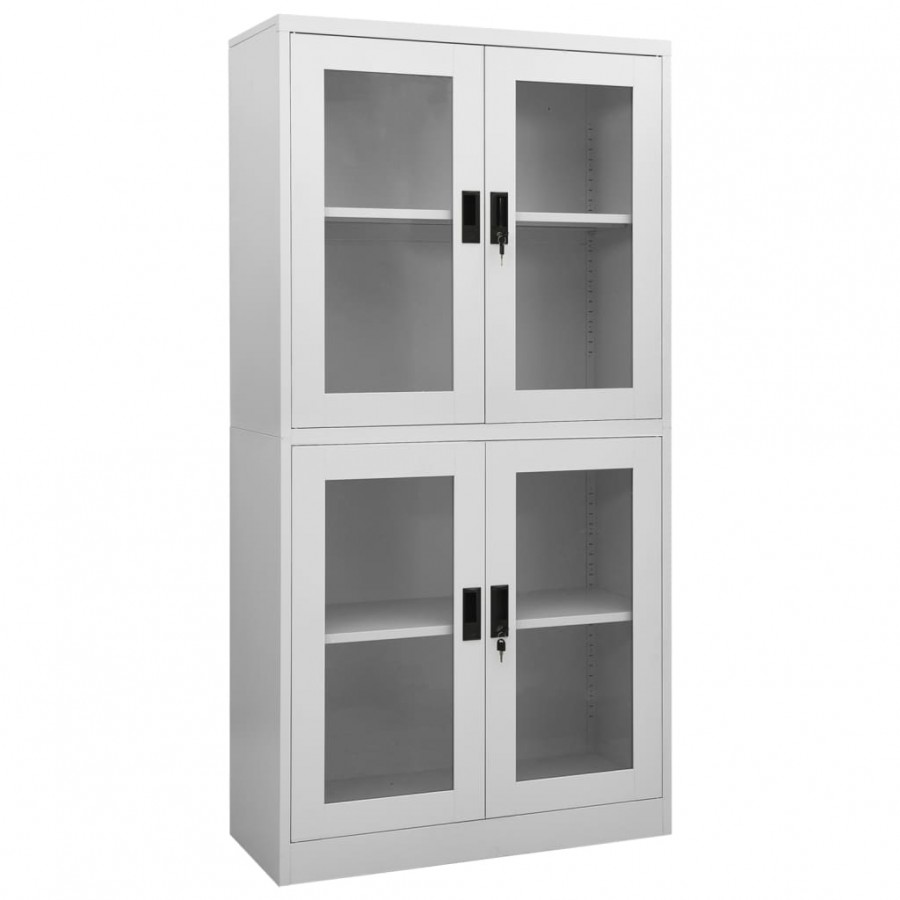 Armoire de bureau Gris clair 90x40x180 cm Acier et verre trempé