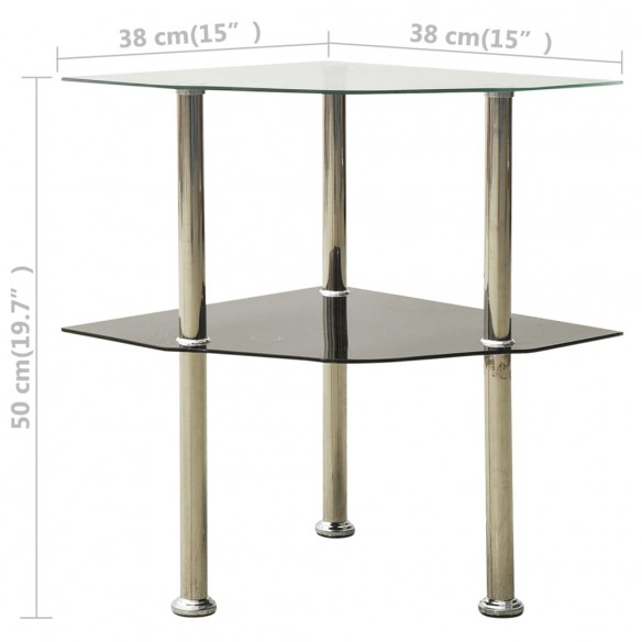 Table 2 niveaux Transparent et noir 38x38x50 cm Verre trempé