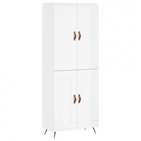 Buffet haut Blanc brillant 69,5x34x180 cm Bois d'ingénierie