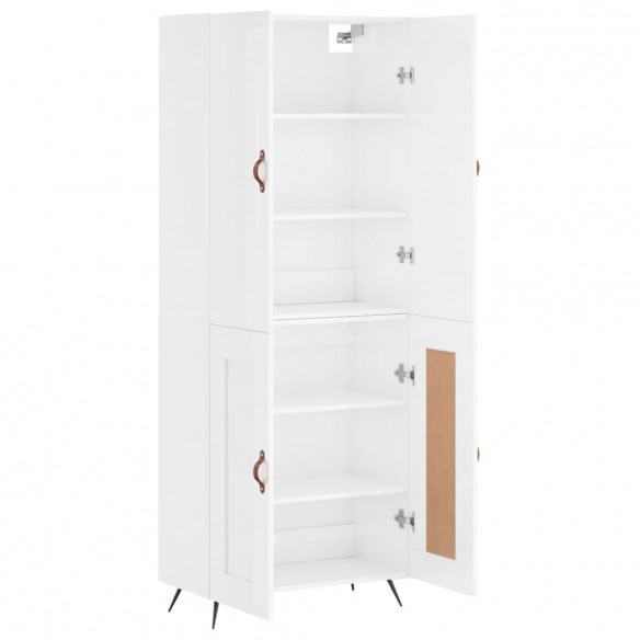 Buffet haut Blanc brillant 69,5x34x180 cm Bois d'ingénierie