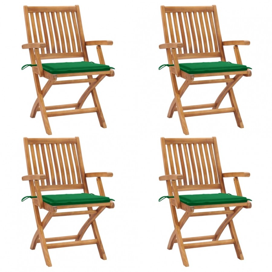 Chaises pliables de jardin avec coussins 4 pcs Teck solide