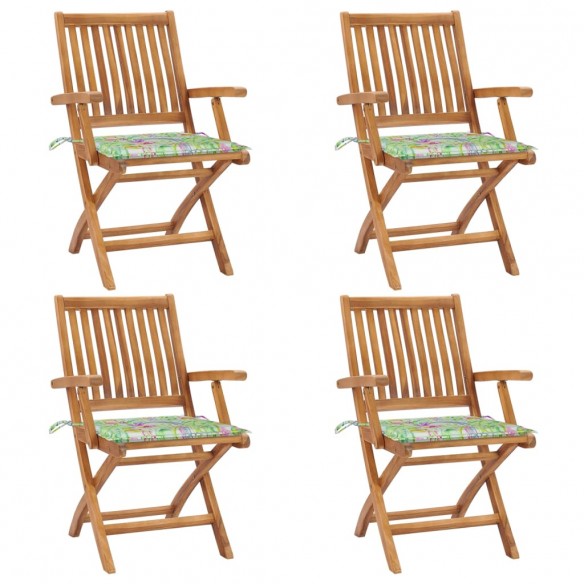 Chaises pliables de jardin avec coussins 4 pcs Teck solide