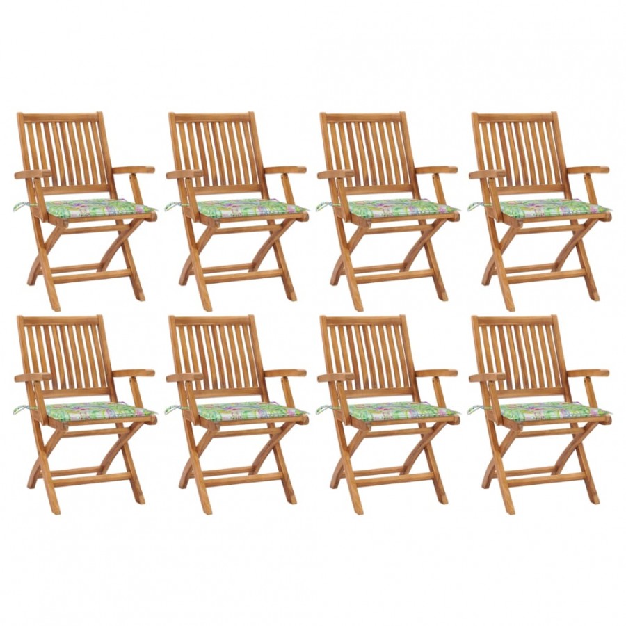 Chaises pliables de jardin avec coussins 8 pcs Teck solide