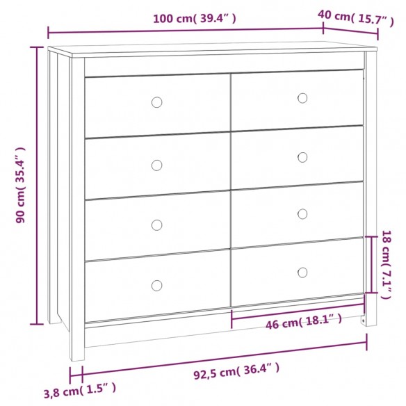 Armoire latérale Noir 100x40x90 cm Bois de pin massif