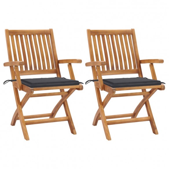 Chaises de jardin 2 pcs avec coussins anthracite Bois de teck