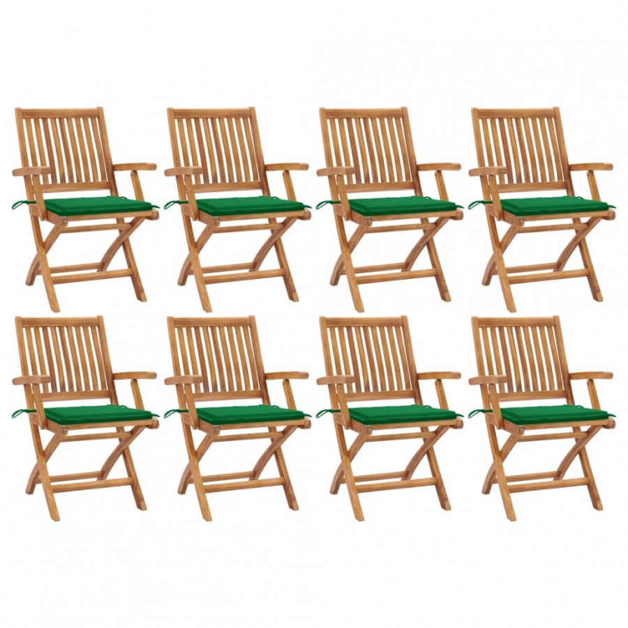 Chaises pliables de jardin avec coussins 8 pcs Teck solide