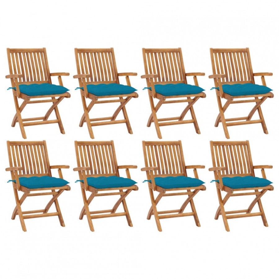 Chaises pliables de jardin avec coussins 8 pcs Teck solide