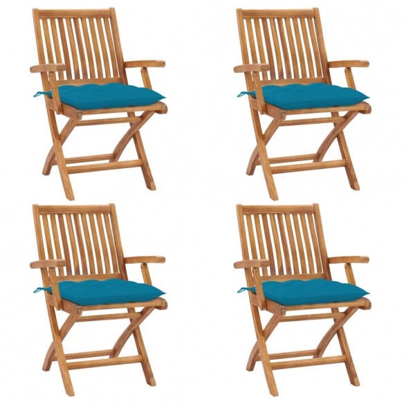 Chaises pliables de jardin avec coussins 4 pcs Teck solide