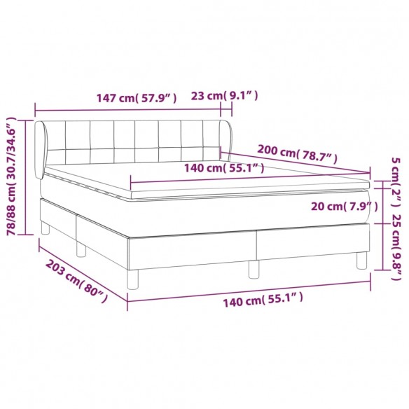 Cadre de lit avec matelas Noir 140x200 cm Tissu