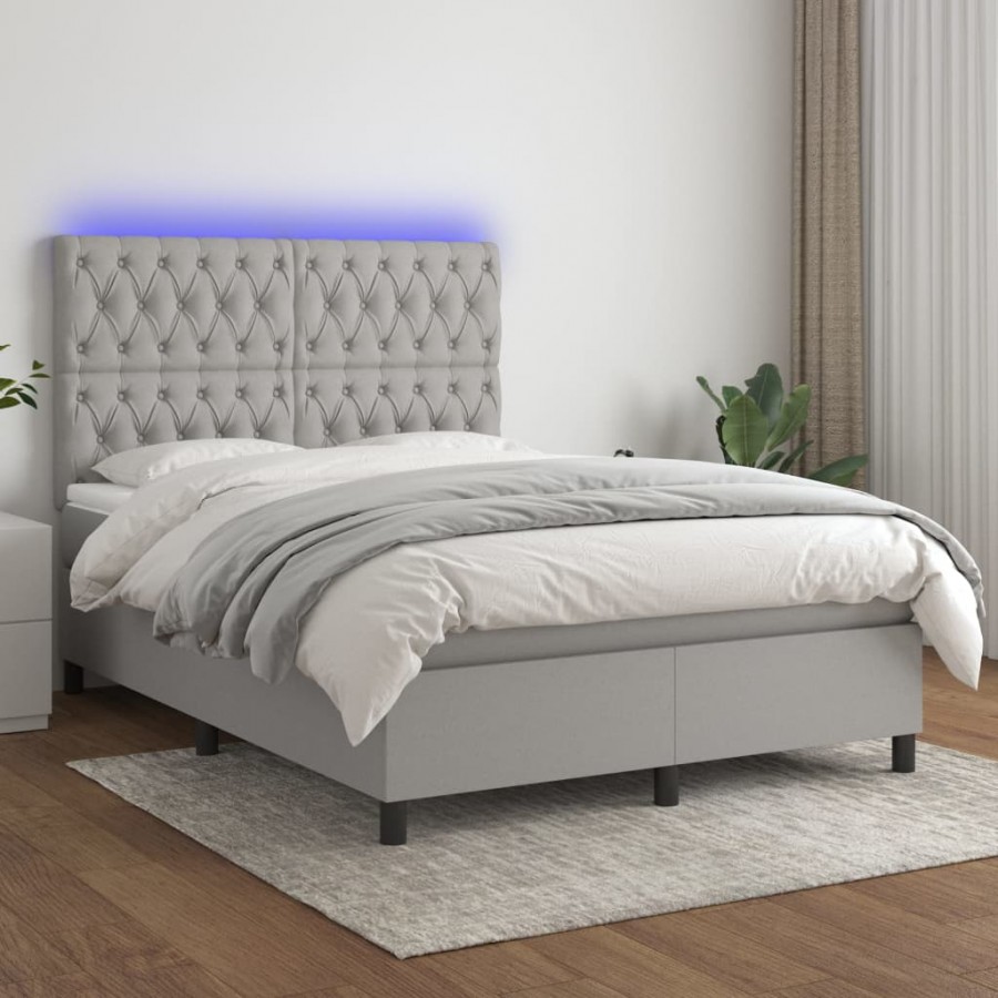 Cadre de lit et matelas et LED Gris clair 140x200 cm