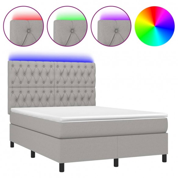 Cadre de lit et matelas et LED Gris clair 140x200 cm