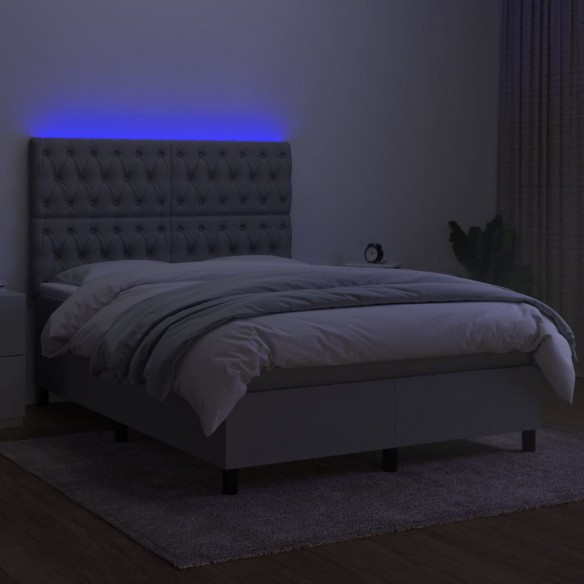 Cadre de lit et matelas et LED Gris clair 140x200 cm