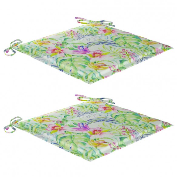 Chaises de jardin 2 pcs avec coussins à motif de feuilles Teck