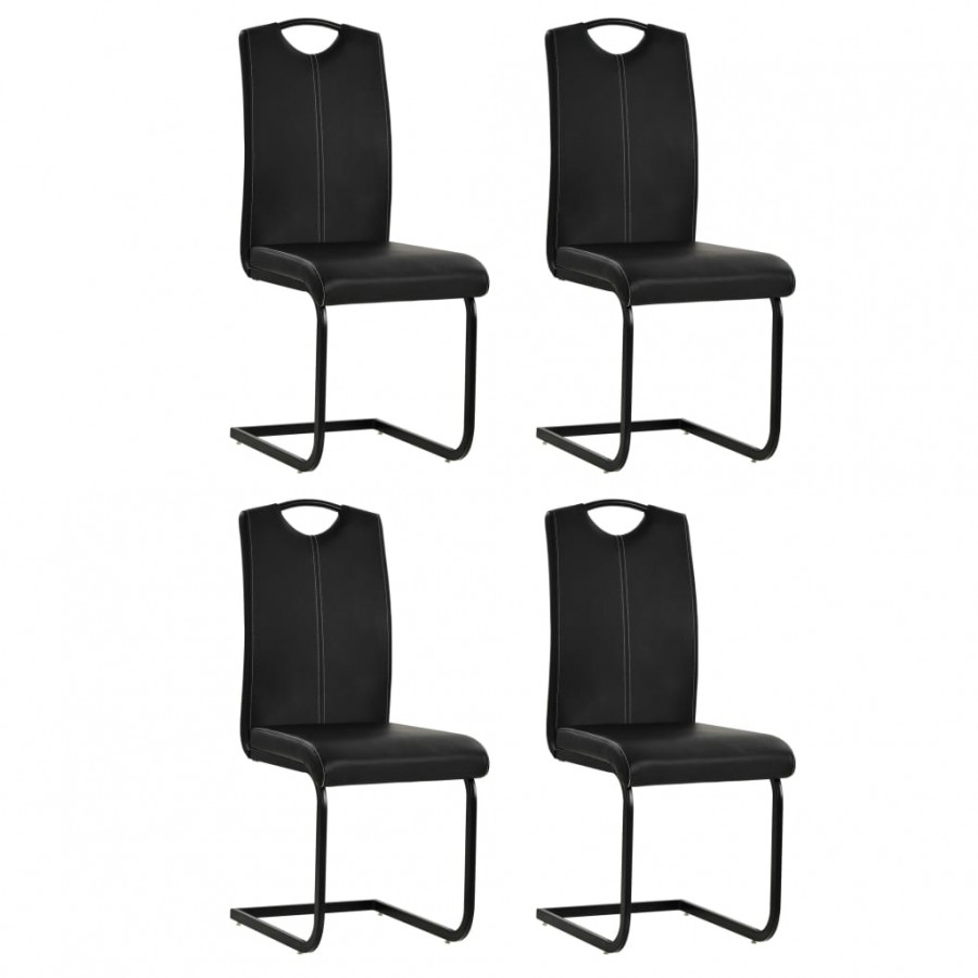 Chaises à manger cantilever lot de 4 noir similicuir