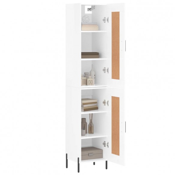 Buffet haut Blanc brillant 34,5x34x180 cm Bois d'ingénierie