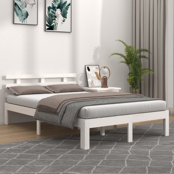 Cadre de lit Blanc Bois massif 135x190 cm Double