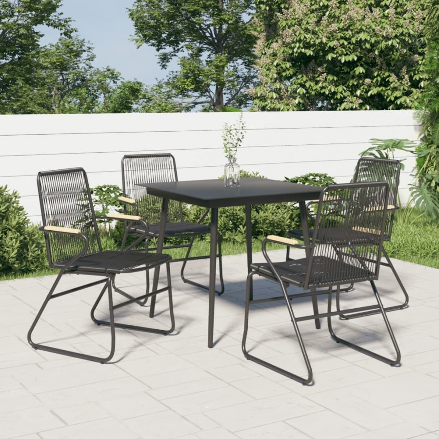 Ensemble à manger de jardin 5 pcs Noir Rotin PVC