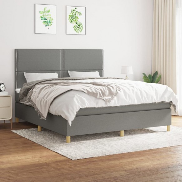 Cadre de lit avec matelas Gris foncé 180x200cm Tissu