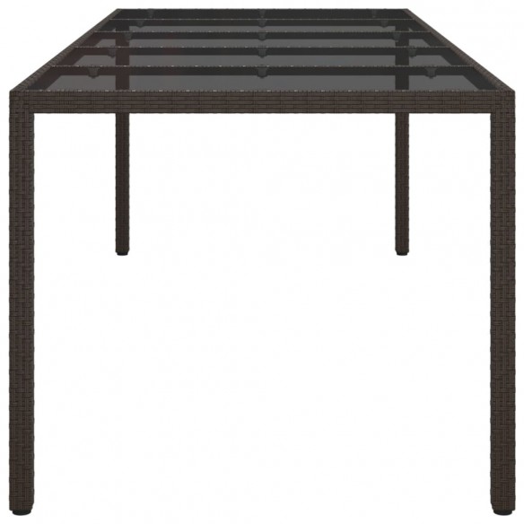 Table de jardin Marron 250x100x75 cm Verre trempé et poly rotin