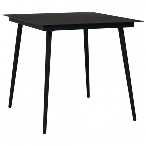 Table à dîner de jardin Noir 80x80x74 cm Acier et verre