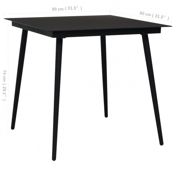 Table à dîner de jardin Noir 80x80x74 cm Acier et verre