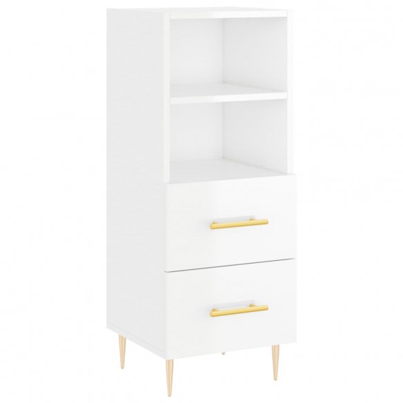 Buffet haut Blanc brillant 34,5x34x180 cm Bois d'ingénierie