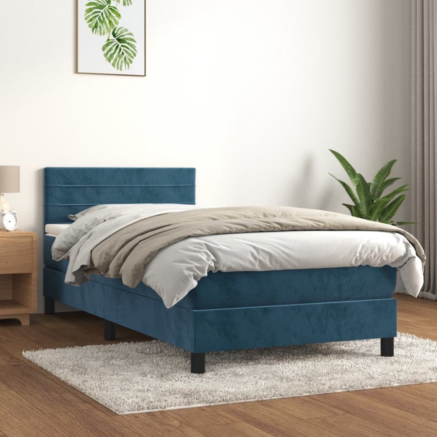 Cadre de lit avec matelas Bleu foncé 90x190 cm