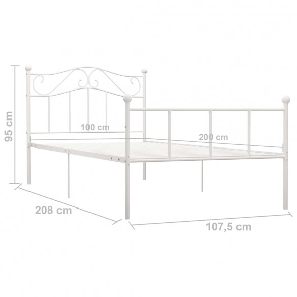 Cadre de lit Blanc Métal 100 x 200 cm
