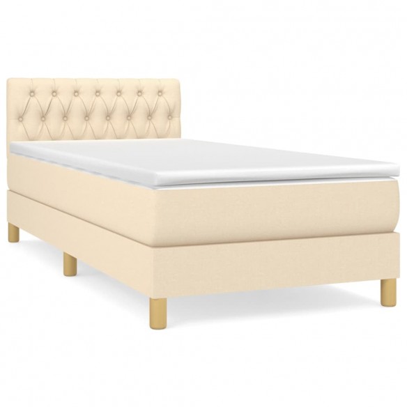 Cadre de lit avec matelas Crème 90x200 cm Tissu